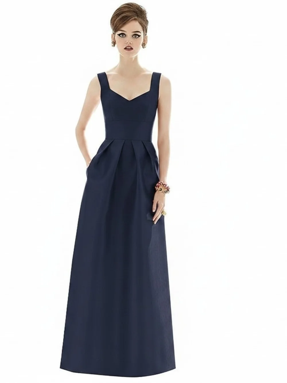 ALFRED SUNG Midnight Blue Satin Twill Bridesmaid Formal Dress 8 Gown Style D659 - Picture 1 of 10